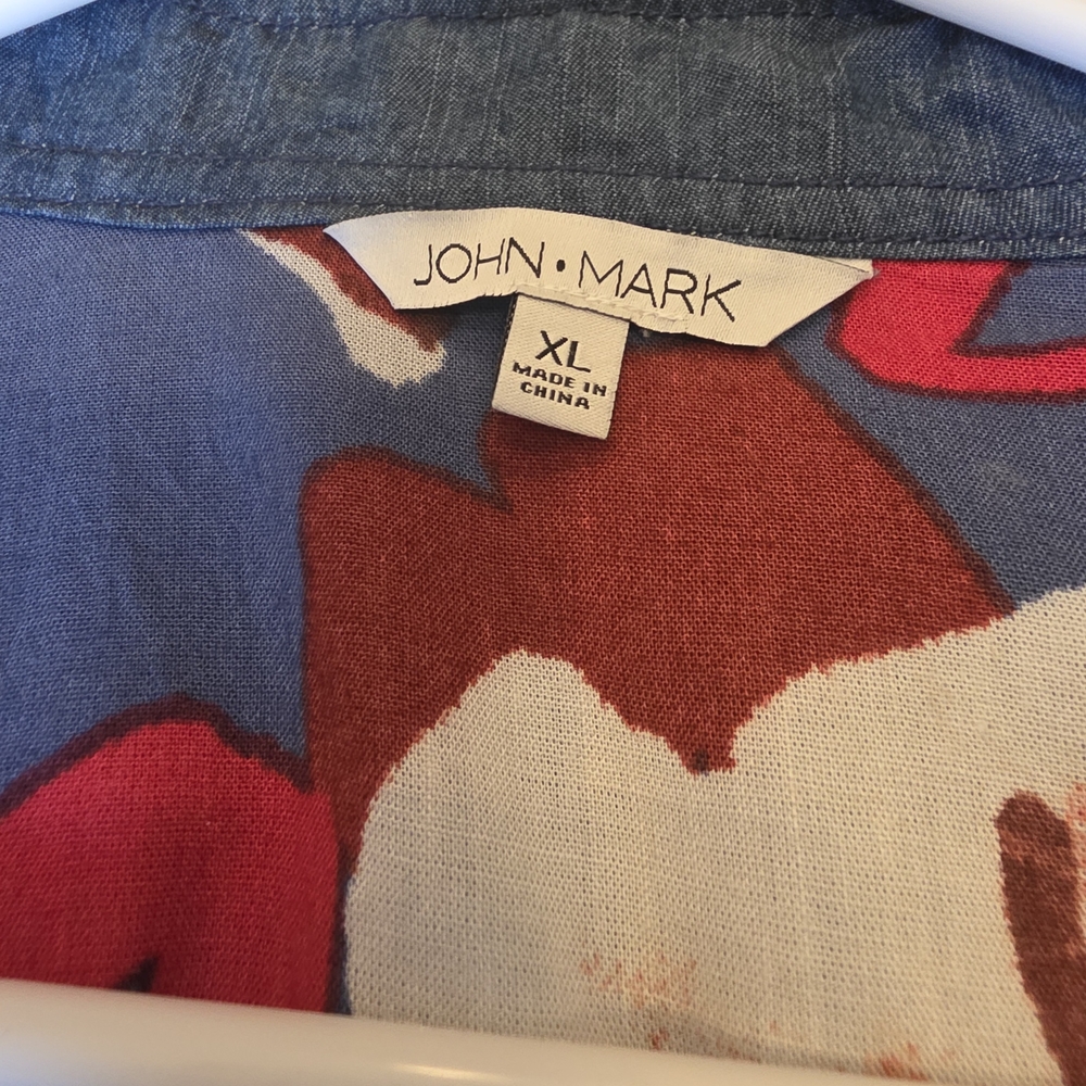 John Mark Floral Denim Blouse - Red, Blue, White - Picture 6 of 10